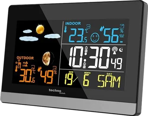 Produktbild: WS6455 Wetterstation mit Innen- und Außentemperatur, Innen- und Außenluftfeuchte, farbiges LED Display