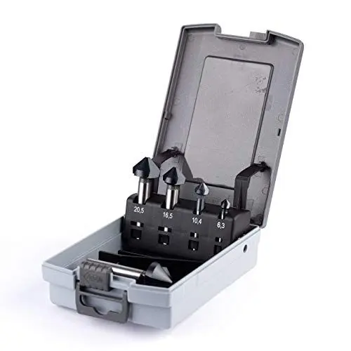 Produktbild: WSH-TOOLS Kegelsenker Set 5-teilig AlTiN-beschichtet 6,3 mm - 25mm HSS-G 90° Winkel in Rosebox