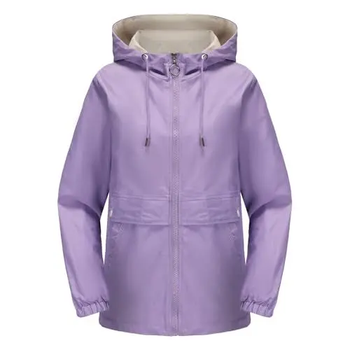 Produktbild: Generisch Damen Wanderjacke Outdoor Wasserdicht Jacke Leichte Übergangsjacke Winddichte Jacke 2024 Wasserdicht Regenjacke Atmungsaktiv Funktionsjacke Mit Abnehmbarer Kapuze Lila XL