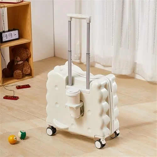 Produktbild: WSNCXFW Aufsitz-Reisekoffer für Kinder, Kindergepäck-Set, Kinder-Trollgepäck mit 360°-Drehrad und Zahlenschloss, für Reisen und Flüge von Kleinkindern,F,18inch