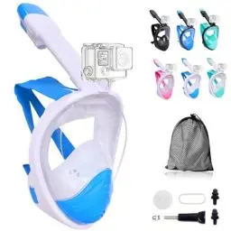 Produktbild: Wsobue Tauchmaske,Vollmaske Schnorchelmaske Anti-Fog Anti-Leck,180° Sichtfeld mit Sportkameras Kompatible Taucherbrilie für Erwachsene und Kinder (Himmel blau S/M)