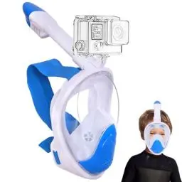 Produktbild: Wsobue Tauchmaske für Kinder,Vollmaske Schnorchelmaske 180° Sichtfeld mit Sportkameras Kompatible, Leichtes Atmen Trocken Schnorchelset für Kinder im Alter 5-14 (Himmelblau XS für Kinder)