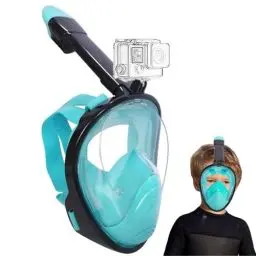 Produktbild: Wsobue Tauchmaske für Kinder,Vollmaske Schnorchelmaske 180° Sichtfeld mit Sportkameras Kompatible, Leichtes Atmen Trocken Schnorchelset für Kinder im Alter 5-14 (Schwarz Grün XS für Kinder)