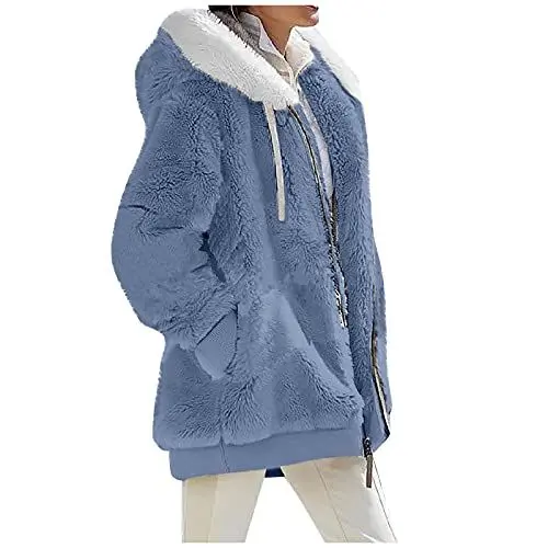 Produktbild: WSYZXXN Übergangsmantel Damen Klassischer Mantel Damen Fellmantel Damen Damen Herbst Jacke Damen Mantel Hellblau Frühling Jaket Fur Damen Fleecejacke Für Damen Damen Mantel Mit Fell Winter Mantel