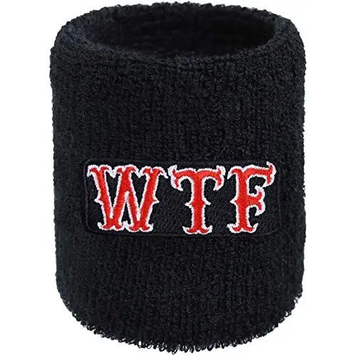 Produktbild: WTF Schweissband What The Fuck Stickerei Designer Schweißband Extreme Sport Absorbierendes Frottee Arm Schwarz Kampfsport Wristband Muay Thai Geschenk Biker Schweiß-Armband