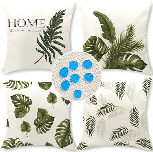 Produktbild: wtisan Kissenbezug 45 x 45 cm Dekorative 4er Set Wasserfest Outdoor Kissen Gartenkissen Wetterfest Atmungsaktiv Tropische Grüne Pflanzen A02 Kissenbezug Gartendeko für Draußen Heim Sofa Garten…