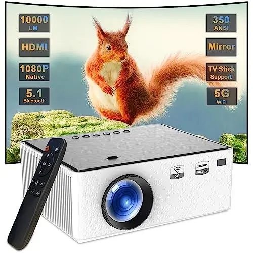 Produktbild: WTONISY 2.4G 5G 4K Mini Beamer Mit Bluetooth, Nativem 1080P,Einer Helligkeit von 12000 Lux und Einem 5W Lautsprecher,Ideal für das Heimkino…