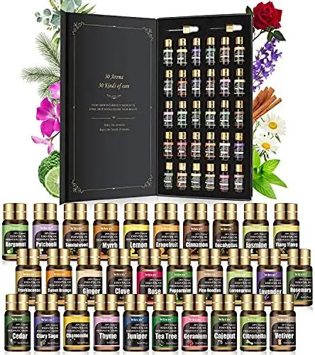 Produktbild: Wtrcsv Ätherische Öle Set - 30 Düfte x 5ml - Einsteigerin Rein, Natürliche - duftöl, für diffuser - Aromatherapie, Massage,Entspannung, Seifenherstellung,Kerzenherstellung, Geschenkset