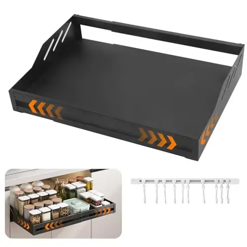 Produktbild: Wuciray Teleskopschublade Ausziehbarer Schubladen Kitchen Organizer Pull out Drawer Einstellbare Breite 33-55cm Schrank-Aufbewahrungsregal für Bad Küchenschränk Pantry Spüle Schwarz