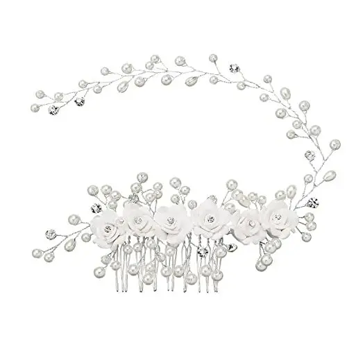 Produktbild: WUDQIJI Hochzeit Haarnadeln Brautschmuck Hochzeit Braut Haarschmuck Kristallblume Haarnadel Strass Braut Perle Haarnadel Haarschmuck Blumen Perlen Braut Haarschmuck für Frauen und Mädchen(Silber)