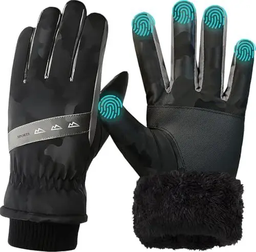 Produktbild: WUEAOA Handschuhe Herren Damen Winter,wasserdicht Warme Touchscreen Winterhandschuhe,Verdicktes Flusenfutter,für Schneeschaufeln,Radfahren,Laufen,Wandern,Skifahren,Hundespaziergänge, Schwarz L