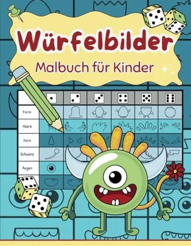 Produktbild: WÜRFELBILDER Malbuch für Kinder: Würfelspaß für kleine Künstler ab 6 Jahren mit abwechslungsreichen Motiven, als kreative Beschäftigung. Tolle Vorlagen für die Entstehung lustiger Bilder