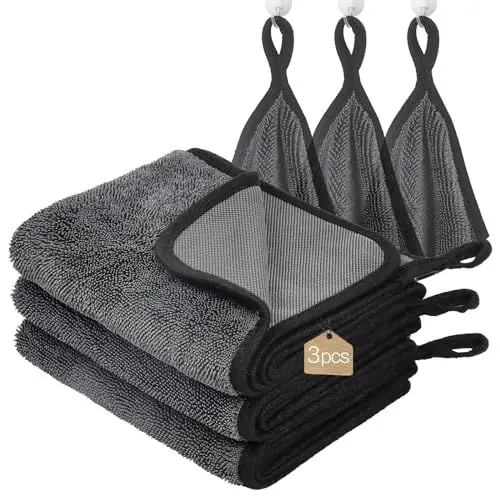 Produktbild: WUFANC Trockentuch Dusche 3er-Pack - Mikrofasertücher Auto Trockentuch, Fussel und Streifenfrei, Extrem Saugfähig - Microfasertücher Handtücher 40x60cm für Verschiedene Anlässe (Grau - 3 Stück)