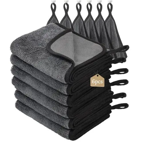 Produktbild: WUFANC Trockentuch Dusche 6er-Pack - Mikrofasertücher Auto Trockentuch, Fussel und Streifenfrei, Extrem Saugfähig - Microfasertücher Handtücher 40x60cm für Verschiedene Anlässe (Grau - 6 Stück)