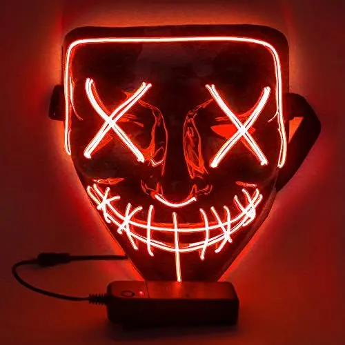 Produktbild: WUJUN Glühende Halloween Maske Lustige Grimasse Cosplay Party Karneval LED Beleuchtung Halloween Masken Draht Licht Dekoration (Rot)