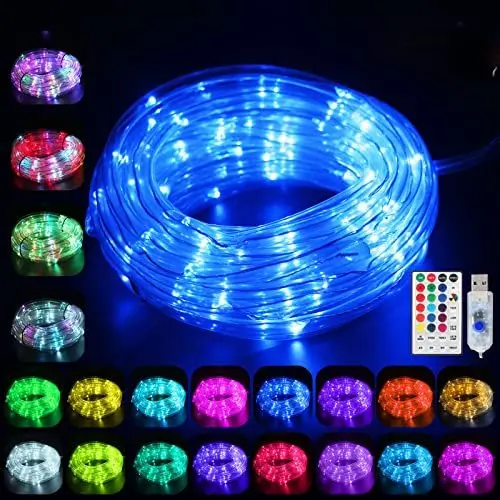Produktbild: WUJUN LED Schlauch RGB Außen 10M 100 LED mit USB, IP68 Wasserdicht Lichtschlauch 16 Farben 4 Modi mit Fernbedienung & Timer, Bunt Lichterschlauch für Weihnachten Party Balkon Hochzeit Deko