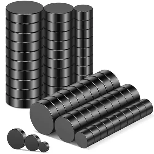 Produktbild: Wukong Schwarz Neodym Magnete Set in 3 Größen, 60 Stück 5mm/8mm/10mm x 3mm Dicke Extra Stark Klein Magnete für Magnettafel, Pinnwand, Whiteboard, Kühlschrank, Magnetboard, inkl.