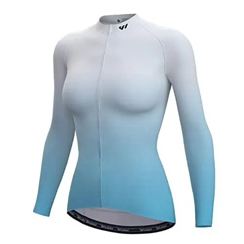 Produktbild: Wulibike Fahrrad Trikot Damen Radshirt Langarm Optisch Schick Fahrradtrikot für Damen Langarm Schnelle Trocknung (Blau und Weiß, XL)
