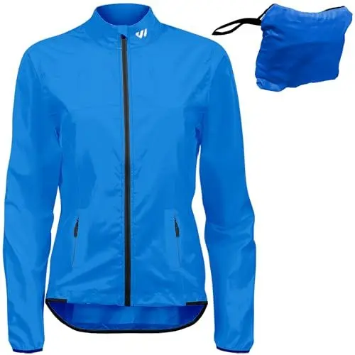 Produktbild: Wulibike Fahrradjacke Damen Windbreaker Leichtgewicht Laufjacken Atmungsaktiv Schnell Trocknend Radfahren-Jacken Mit 3 Taschen Blau XXL