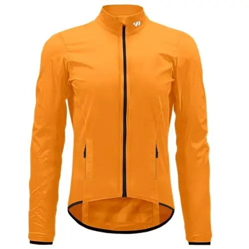 Produktbild: Wulibike Fahrradjacke Herren Windbreaker wasserdichte leichte verpackbare Jacke mit Taschen und reflektierenden Streifen Orange L