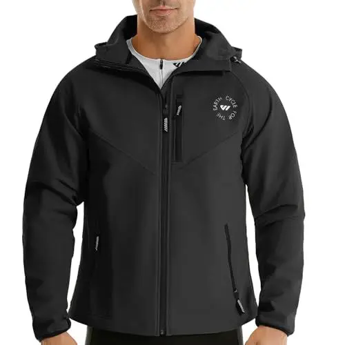 Produktbild: Wulibike Fahrradjacke Herren Winter Thermo fleecejacke Wasserdicht Atmungsaktiv Laufjacke Wanderjacke Unisex für kaltes Wetter Schwarz A5=XL