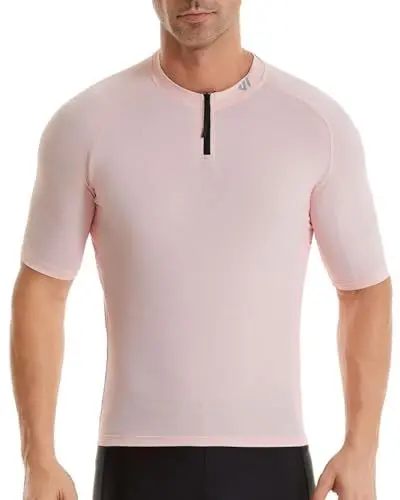 Produktbild: Wulibike Herren-Fahrradtrikot Kurzarm, Rennradtrikot mit halbem Reißverschluss und Taschen, Fahrradbekleidung atmungsaktiv und schnell trocknendRosa M