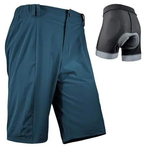 Produktbild: Wulibike Radhose Herren MTB Hose Kurz Fahrradhose Gepolstert 2 in 1 Mountainbike Shorts für Männer mit Polsterung Fahrrad Radfahrhose Reißverschlusstaschen Blau L