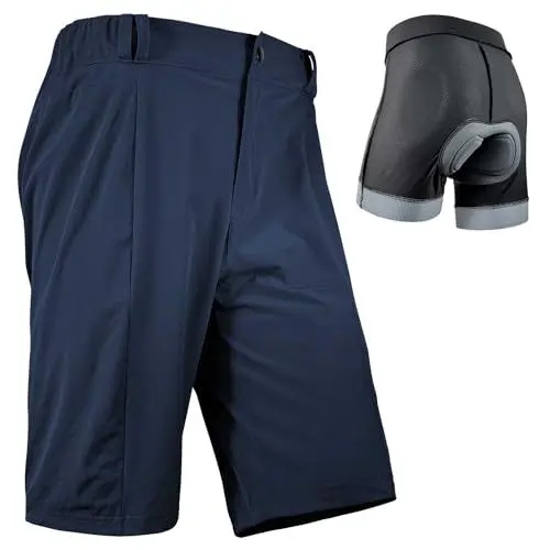 Produktbild: Wulibike Radhose Herren MTB Hose Kurz Fahrradhose Gepolstert 2 in 1 Mountainbike Shorts für Männer mit Polsterung Fahrrad Radfahrhose Reißverschlusstaschen Navy Blau L