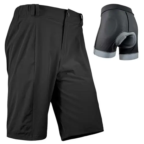 Produktbild: Wulibike Radhose Herren MTB Hose Kurz Fahrradhose Gepolstert 2 in 1 Mountainbike Shorts für Männer mit Polsterung Fahrrad Radfahrhose Reißverschlusstaschen Schwarz L
