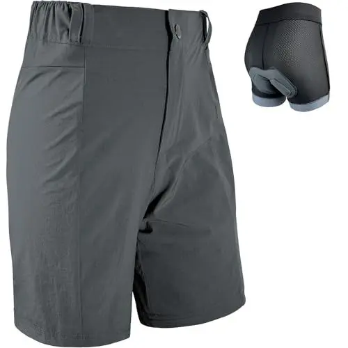 Produktbild: Wulibike Radlerhose Damen Mountainbike-Radhose 2 in 1 gepolstert MTB Shorts Frauen Fahrradhose mit Polsterung Reiten Fahrrad Radfahrhose Reißverschlusstaschen Grau M