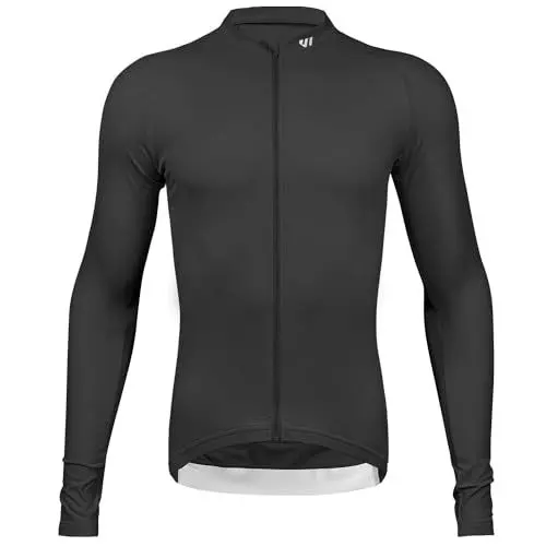 Produktbild: Wulibike Radtrikot Herren Langarm - Rennrad Trikot Herren Reißverschluss mit Taschen, Für Frühling und Herbst geeignet Schwarz XXL