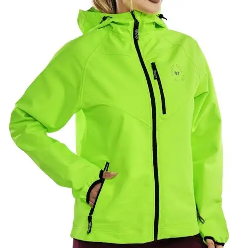 Produktbild: Wulibike Softshelljacke Damen Wasserdicht Fahrradjacke Fleece Laufjacke Atmungsaktive Funktionsjacke Winddicht Wanderjacke Mit Kapuze Warm Windbreaker A1=S Grün