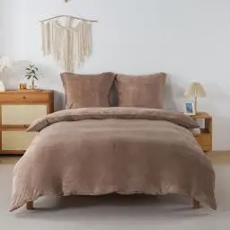 Produktbild: WUMIUER Flauschig Bettwäsche 135x200 cm Kaffeebraun 2tlg Set, Winter Biber Warm Bettbezug und 1 Kissenbezug 80x80cm, Kuschelig Weich Cashmere Touch Flanell Fleece Bettdeckenbezug Bettdecke Cover