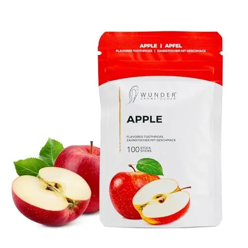 Produktbild: Wunder Zahnstocher - Zahnstocher mit Geschmack - gute Alternative zu Kaugummi - hilft gegen Nägelkauen - frischer Atem mit Aromatisierte Zahnstocher - Zuckerfrei, Vegan (Apfel)
