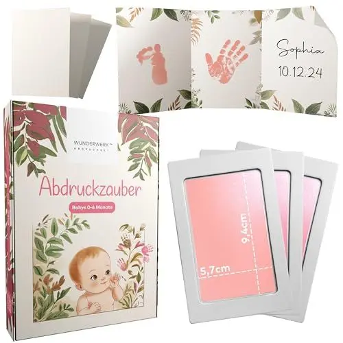 Produktbild: Wunderwerk Abdruckzauber Abdruckset Baby - 3x Apricot/Rosa Handabdruck Pad für Babys | Baby Zubehör | Geschenk zur Geburt für Frische Eltern, Neugeborene Mädchen