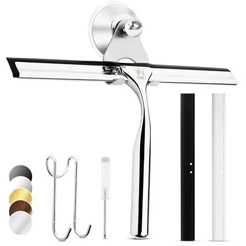 Produktbild: Wunset 25 cm Duschabzieher, Groß Silber Abzieher Dusche - 6-teiliges Set inkl. 2 Ersatz-Silikonlippen, Fensterputzer - für Dusche, Bad, Fliesen, Spiegel, Fenster (25 cm, Silber)