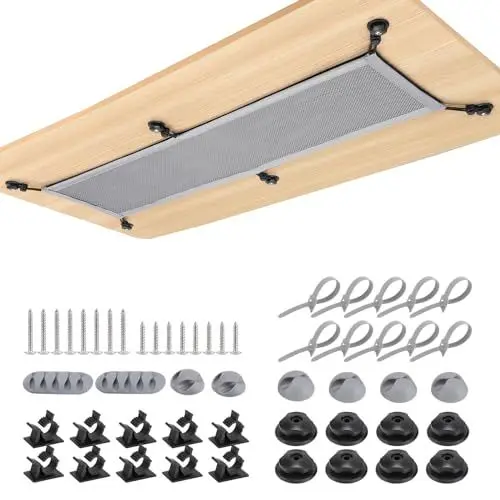 Produktbild: WurdeWindig-Kabelnetz Schreibtisch für Kabelmanagement -Kabelkanal Schreibtisch Netz- Flexible Kabelorganisation Kabel Verstecken für Schreibtischplatte,95 * 24cm,Grau.
