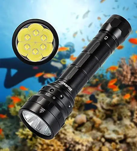 Produktbild: Wurkkos DL61 Tauchlampe, 7000 Lumen Unterwasser Taschenlampe Wiederaufladbar, 6 LED Tauchen Taschenlampe und Ladegerät