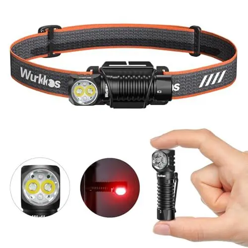 Produktbild: Wurkkos HD12 EDC Stirnlampe Wiederaufladbare LED-Taschenlampe mit Magnet 850LM Mini-Rotlicht AA-Stirnlampe, für Indoor & Outdoor-Abenteuer beim Wandern & Campen (5000K)