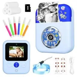 Produktbild: Wurkkos Kinderkamera, Sofortbildkamera, 1080P, ca. 6cm Bildschirmdiagonale, 3X Rollen Druckpapier, 32GB SD-Karte, 8X Zoom Fotokamera mit 6xFarbstiften, Geschenk für Kinder 3-14 Jahre alt