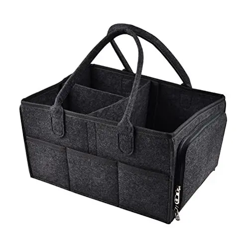 Produktbild: WUUDWALK Baby Windel Caddy Organizer Filztasche - Aufbewahrungstasche, Wickeltasche, Aufbewahrungskorb aus Filz, mit Reißverschlusstasche,Dunkelgrau