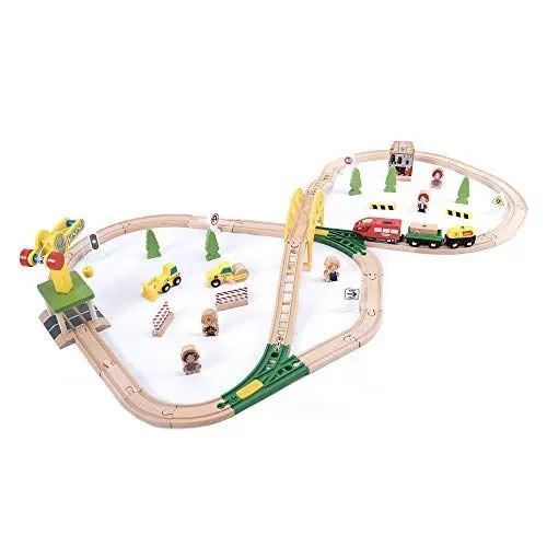 Produktbild: wuuhoo® Holzeisenbahn Paulchen im Set für Kinder - Spielzeugeisenbahn aus Holz, Eisenbahn Set mit Holzschienen inkl. Zubehör - Kinderspielzeug mit Lokomotive, Kran, Brücke und mehr