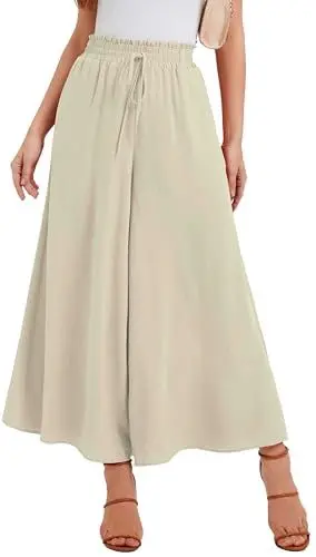 Produktbild: WUWUSKY Sommerhose Damen Leicht Lässige Palazzo Hose Elegant High Waist Baggy Freizeithose mit 2 Taschen,Aprikose,XXL