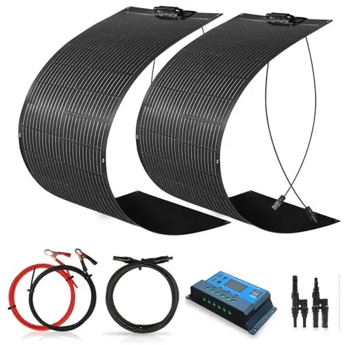 Produktbild: WUZECK Solarpanel-Kit Flexibel 200W Monokristallines 2X100W Flexibles Solarmodul+20A 12V/24V Solarladeregler+Solarkabel Off-Grid-System für 12V Batterien Solaranlage Wohnmobil Häuser Balkon Camping