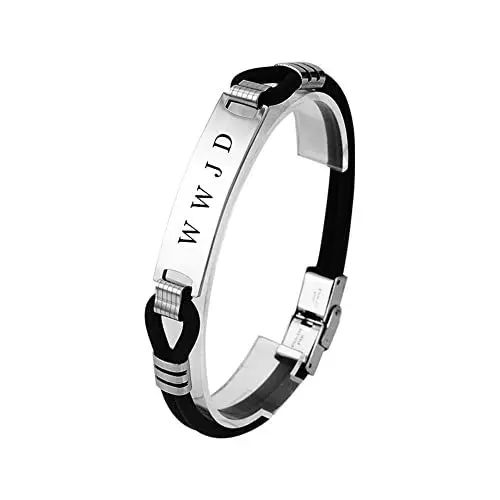 Produktbild: WWJD Kreuz Armband Inspirierende Christus Glaubenserinnerung Geschichteter Silikon Armreif Religiöser Christlicher Schmuck für Kirchengebet, What Would Jesus Do He Would Love First, 8,26 Zoll