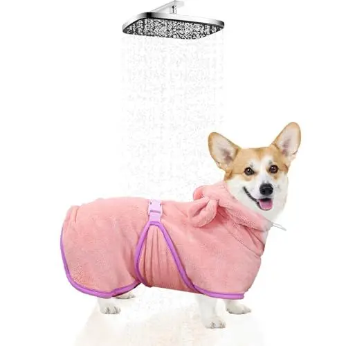 Produktbild: WWUFANC Hundebademantel Super Saugfähig, Schnell Trocknend, Verstellbare Schrumpfbänder Gewährleistet einen Bequemen Sitz des Bademantel Hund, für Große, Mittlere und Kleine Hunde (S)