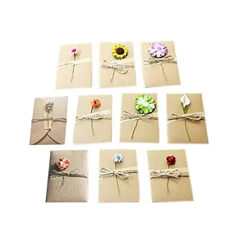 Produktbild: WYAN 10 Stück Getrocknete Blumen Grußkarten mit Kraftumschlag,10 verschiedene Arten von Blumen,Handgefertigte Grußkarten,Dankskarten(175 * 110mm)