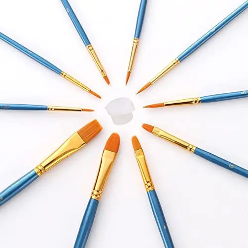 Produktbild: WYAN 10er Pinsel Set Nylon Haarpinsel für Körper, Gesicht, Aquarell, Acryl und Ölgemälde. (Blau)