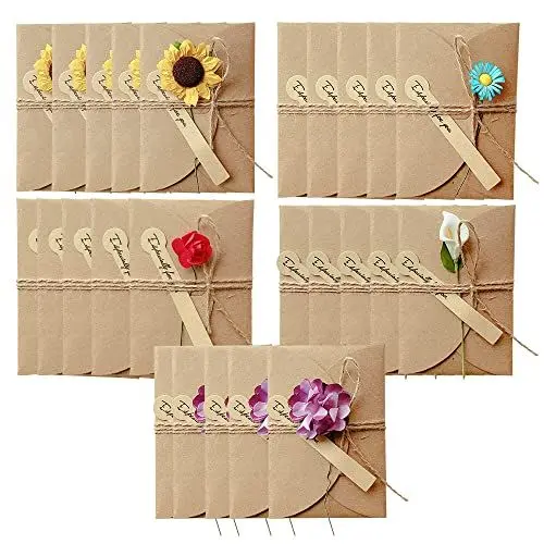Produktbild: WYAN 25 Stück Getrocknete Blumen Grußkarten mit Kraftumschlag,5 verschiedene Arten von Blumen,Handgefertigte Grußkarten,Dankskarten(105 * 71mm)
