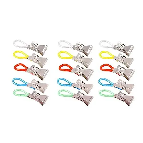 Produktbild: WYAN Heringe Haushalt 15 STK. Metall Bunte Geschirrtuch Hängeclips auf Haken Schlaufen Handtuchhalter Hängende Wäscheklammern Küche etc. 5 Farben.